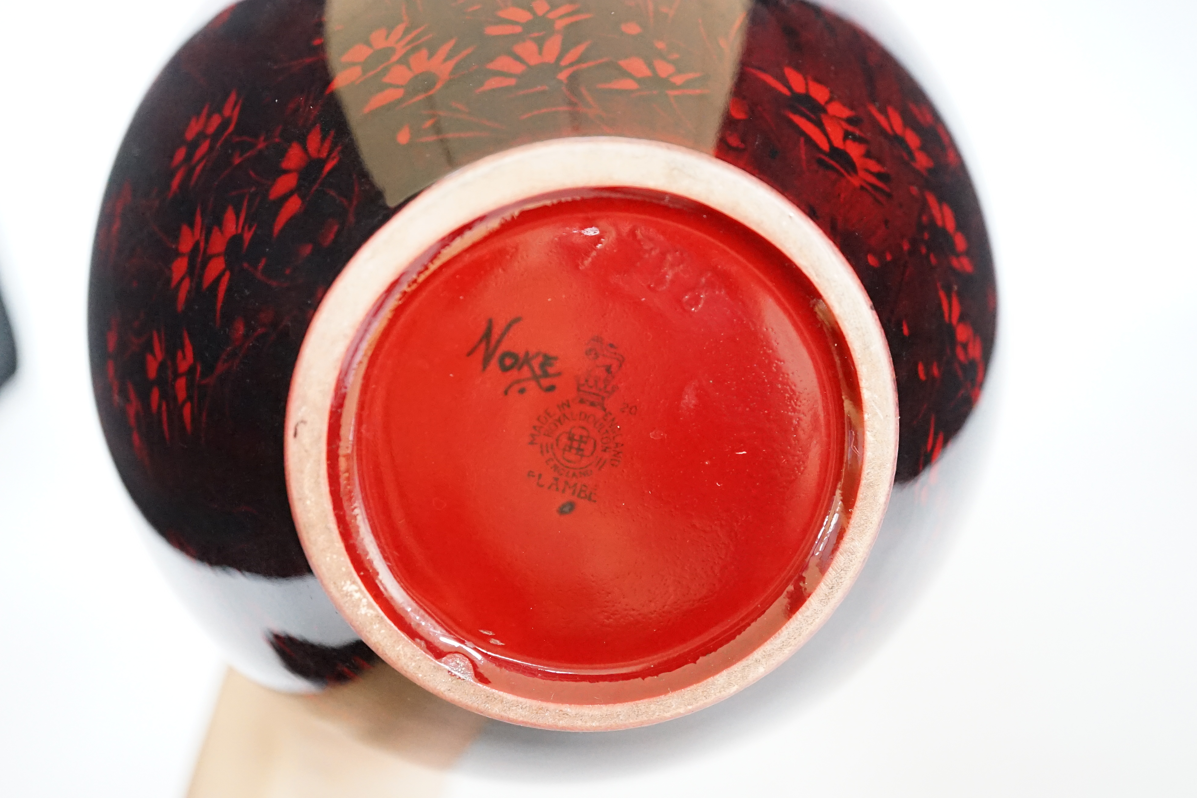 A Royal Doulton red and black flambé vase, 19cm high